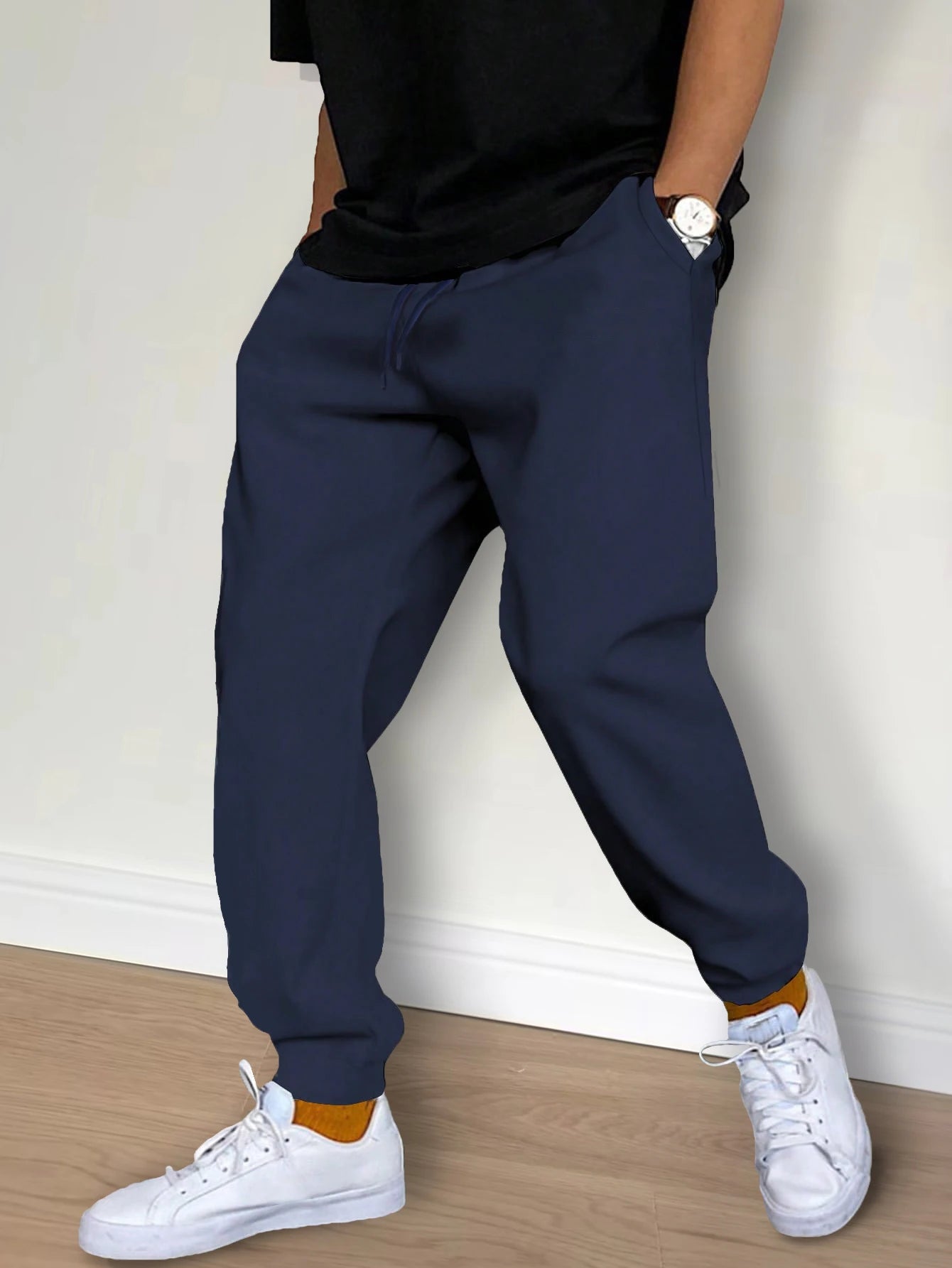Men's Casual Pants Sweatpants Spring Autumn Fleece Sports Pants Solid Color Gym Trousers Running Workout Jogging Long Pants