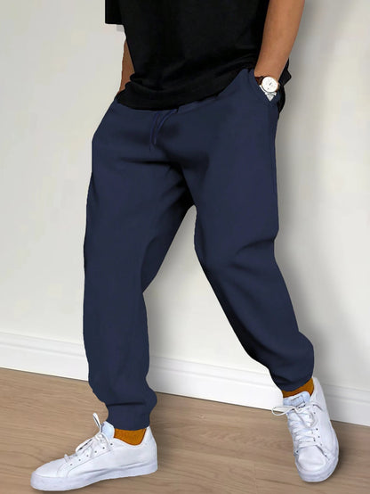 Men's Casual Pants Sweatpants Spring Autumn Fleece Sports Pants Solid Color Gym Trousers Running Workout Jogging Long Pants