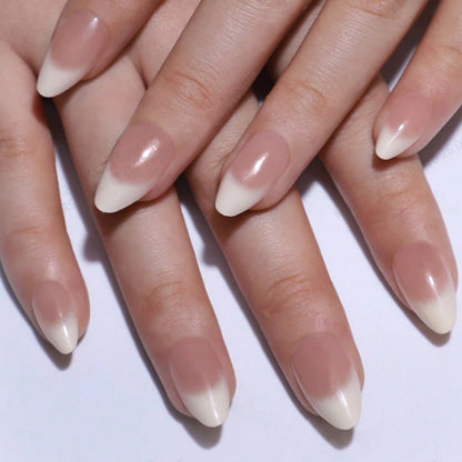 ARTAUG 24PCS Short Press On Nails Square Pink Fingertip White French Trim Press On Nails Full Cover Fake Nails Set Nail