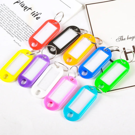 50pcs Colourful Plastic Key Chain Key Tags with Window For DIY Key Rings Number Name Luggage Tag
