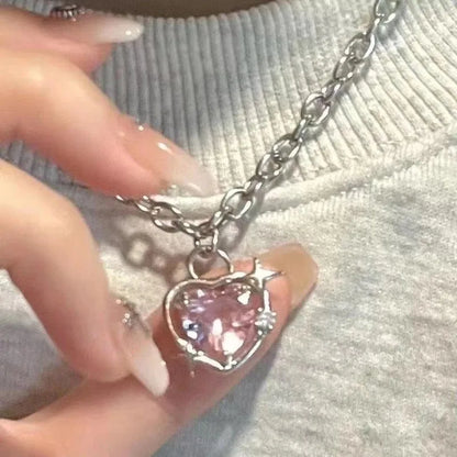 Y2K Crystal Butterfly Pendant Necklace Women Light Luxury Egirl Punk Heart Grunge Clavicle Chain Fashion Jewelry Party Gift 2023