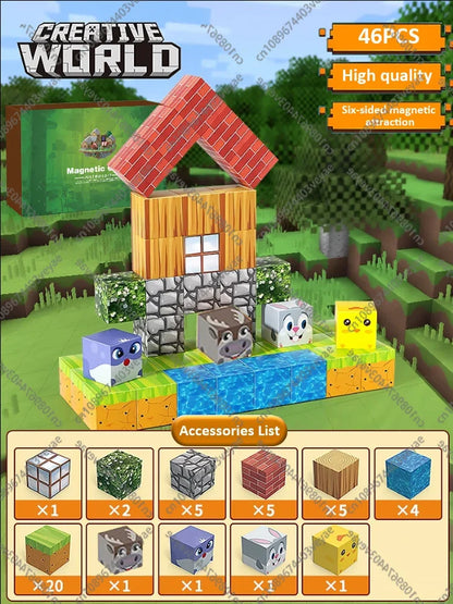 Magnetische Bausteine ​​Mine World Magnetwürfel-Set für Jungen und Mädchen, Kinder ab 3 Jahren, DIY-Modell, Kinder, STEM, sensorisches Spielzeug, Geschenk 