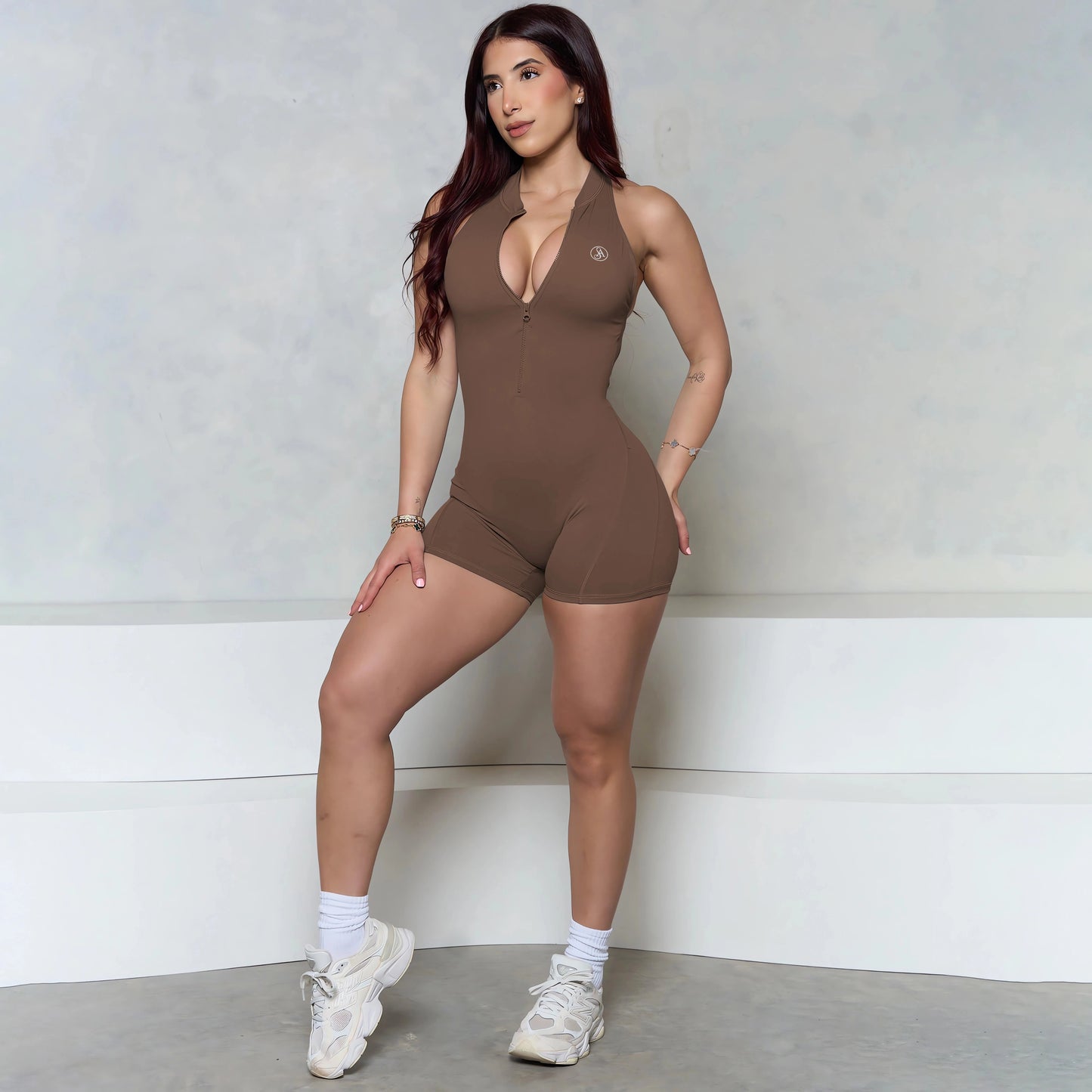 Allure The Brand Sleeveless ZIPPER Scrunch Butt Romper Women Sporty Jumpsuit Lycra Short Fitness Gym Overalls Workout Clothes