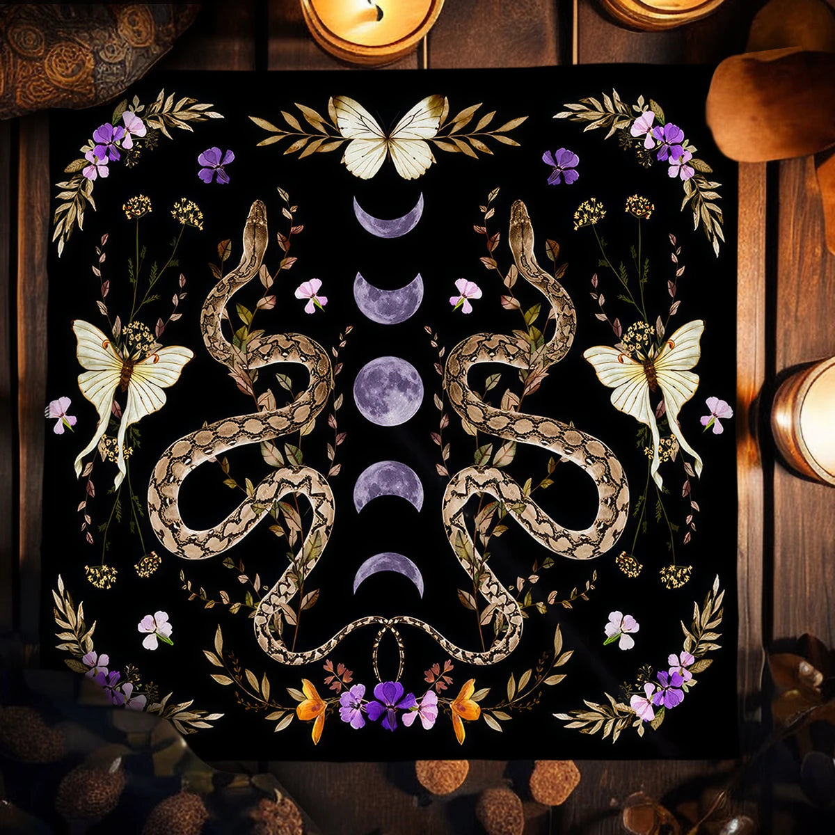 Pink Butterfly Moon Phase Floral Tarot Card Tablecloth  Altar Cloth Witchcraft Astrology Oracle Divination Cloth Home Decor