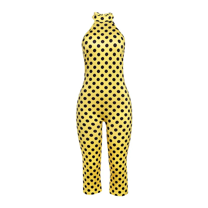 Weird Puss Colorful Print Romper Women Halter Bandage Summer Sexy Hipster Backless Activity Workout Fit Tight Stretch Playsuits