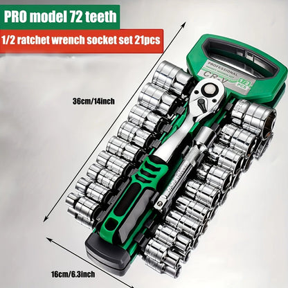 72Drive Socket Set 1/4"-3/8"-1/2", Ratchet Wrench Sockets Compact Sockets for Car Repair Mechanic Tool for Auto Repair