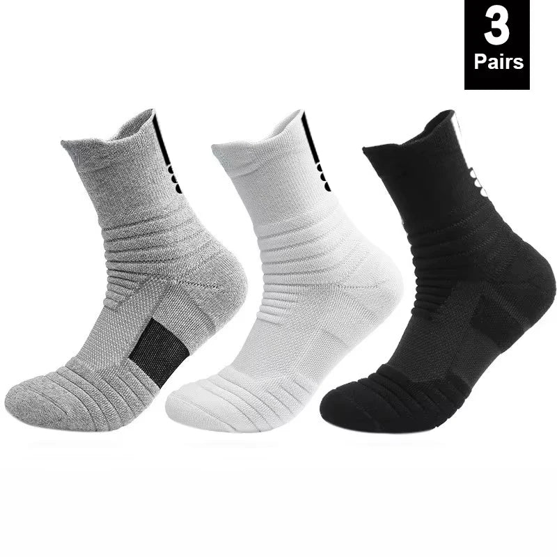 6/3/1 Pairs New Men Sports Running Fitness Flight Short Tube Socks Women's Towel Bottom Basketball Socks Solid Color Black Socks