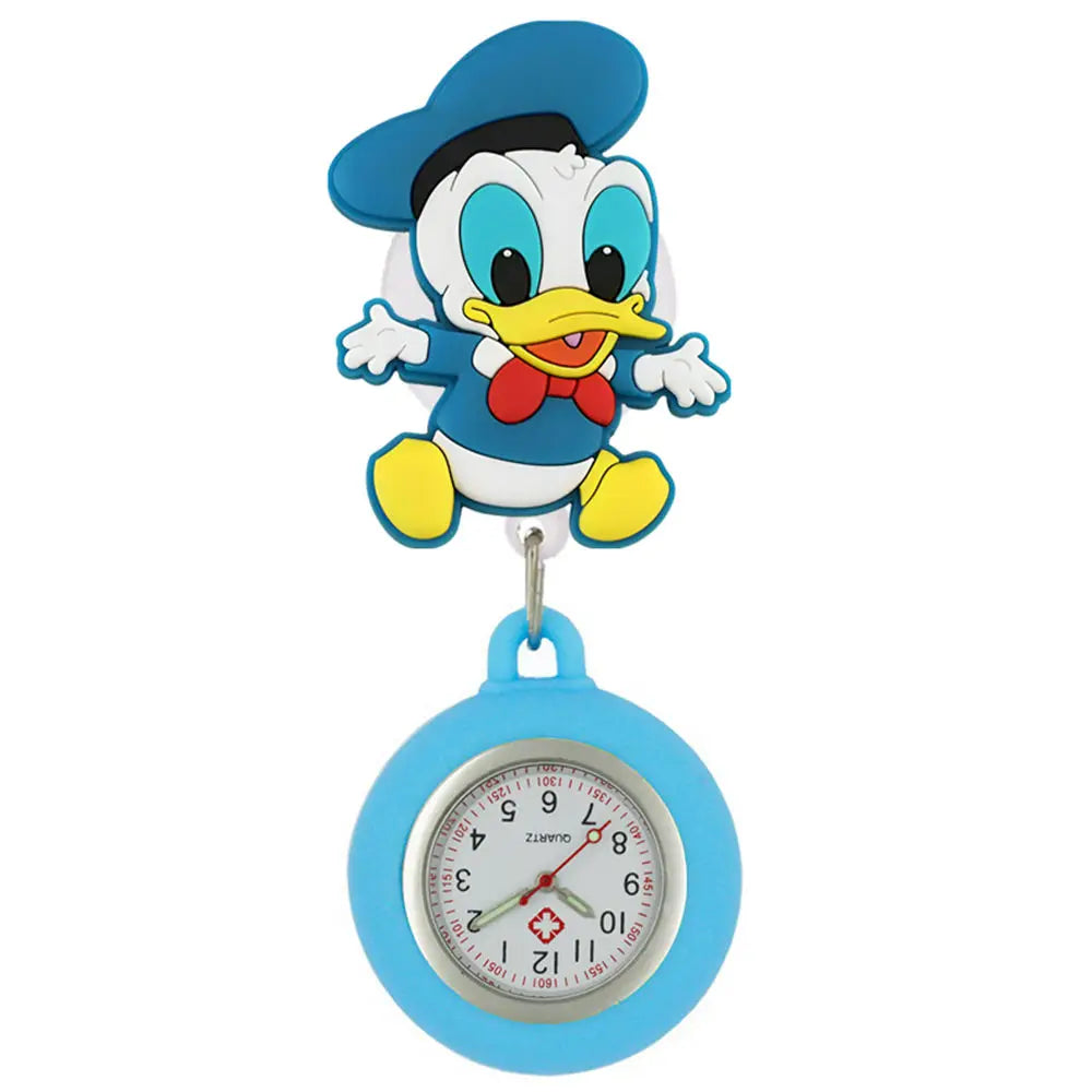 MINISO Cartoon Women Mens Nurse Doctor Students Mouse Bear Duck Lovely Retractable Badge Reel Clip Pocket Watches Clock Gifts