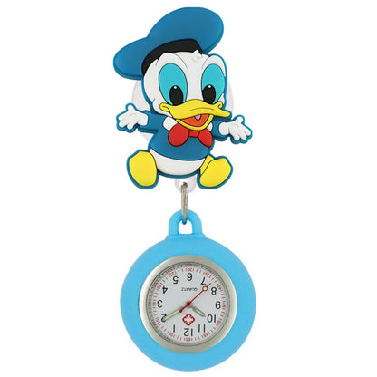MINISO Cartoon Women Mens Nurse Doctor Students Mouse Bear Duck Lovely Retractable Badge Reel Clip Pocket Watches Clock Gifts