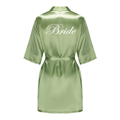 Satin Silk Robes Plus Size Wedding Bathrobe Bride Bridesmaid Mother Maid of Honor Gown Women Clothing Sleepwear Sage Green