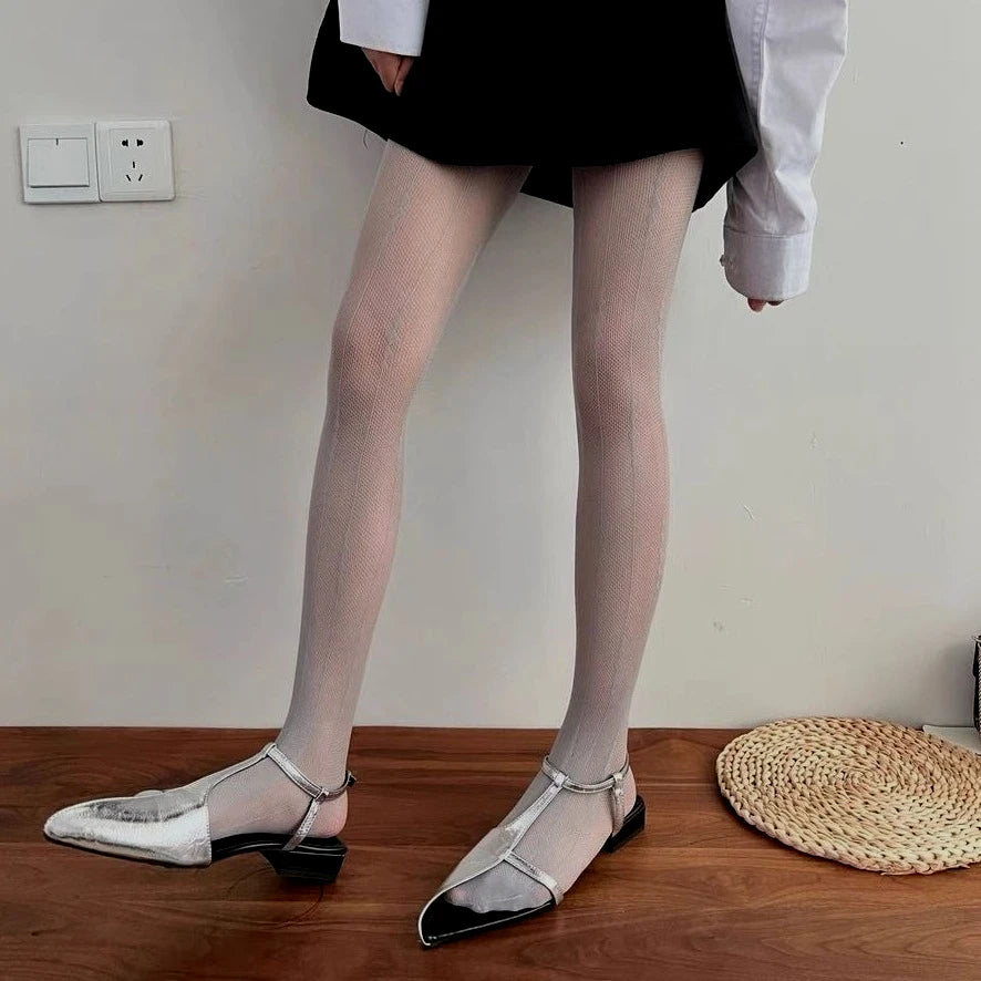 Women Sexy Lace Fishnet Stockings Lolita Hollow Out Solid Pantyhose JK Japanese Style High Waist Vintage Rhombus Striped Tights