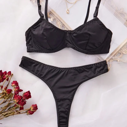 Bra and Panty Set Ladies Smooth Comfortable Thin Underwear Women Sexy Nightwear Inner Solid Sleep Underwear Bra Set Lingerie