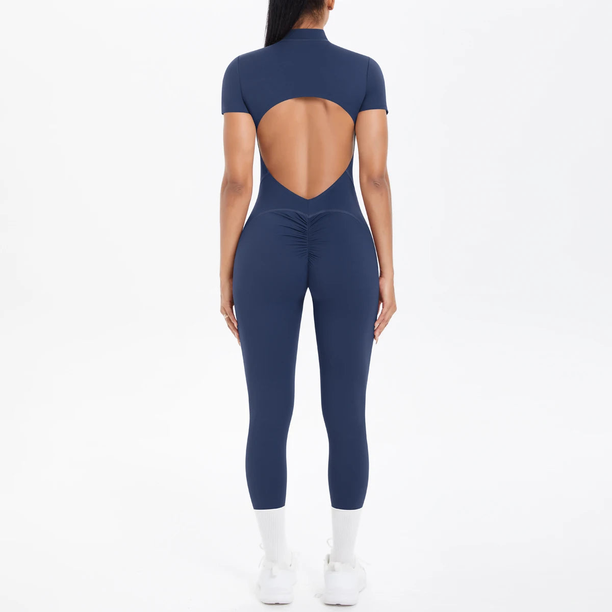 Sexy Backless Bodycon Scrunch Jumpsuit Raises Butt Women Dance Fitness Overalls Push Up  With Chest Cushion Yoga Sport Jump Suit