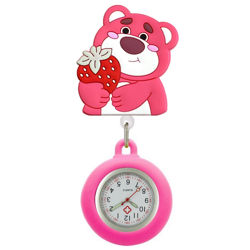 MINISO Cartoon Women Mens Nurse Doctor Students Mouse Bear Duck Lovely Retractable Badge Reel Clip Pocket Watches Clock Gifts