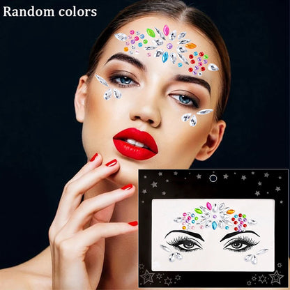 1Sheet 3D Rhinestone Face Tattoo Stickers Coloful Glitter Gems Sliders Festival/Makeup Waterproof With Diamond Tattoos Decals *&