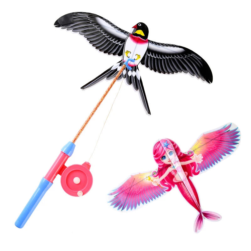 Cartoon Children Kite Mini Plastic Toys Kite + 40cm Hand Brake Fishing Rod Outdoor Fun Sports Toys Kites For Kids Gifts