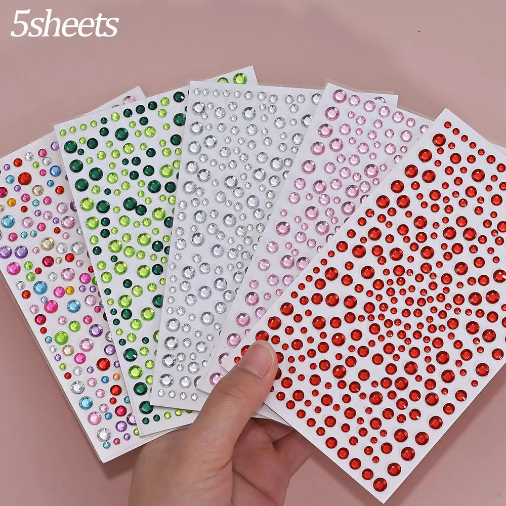 1sheet 900pcs Rainbow Face Glittle Gem Stickers Stick-On Facial Tattoo Eye Rhinestone Jewels 3/4/5mm Mix Wedding Party Make Up