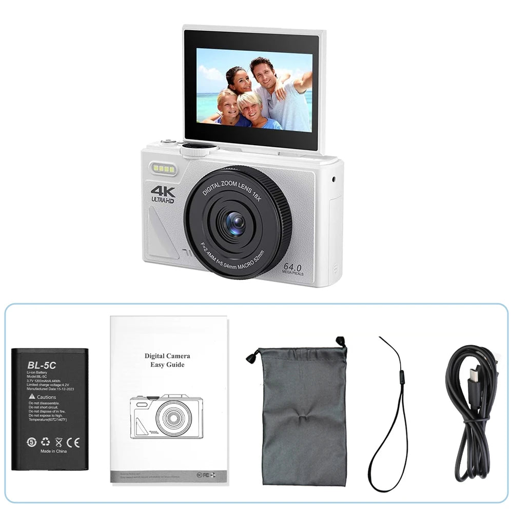 4K Digital Camera 64MP 3.0 Inch Rotatable Screen 18X Digital Zoom WiFi Vlog Camcorder Retro Video Recorder YouTub Webcam Cameras
