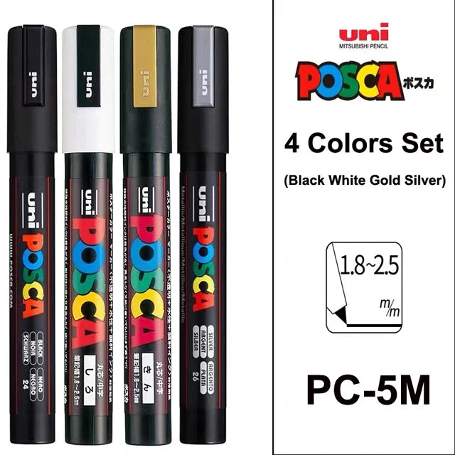 UNI POSCA Markers Set PC-1M/3M/5M Permanent Acrylic Paint Pen Quick Dry Graffiti Painting Art Supplies Japanese Stationery