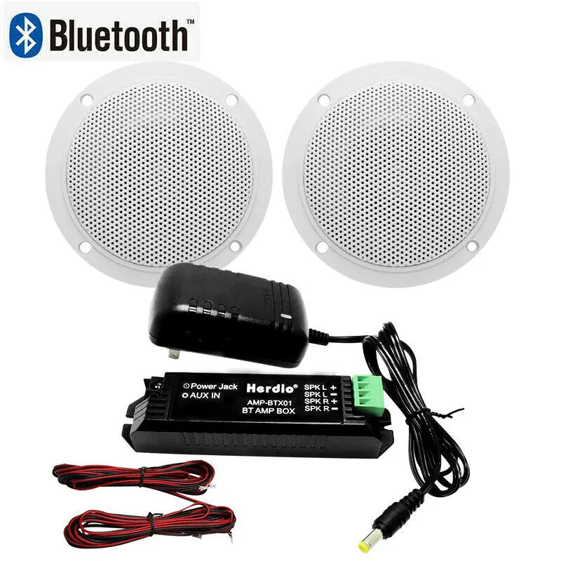 Herdio 2PCS 4 Inch Ceiling Bluetooth Speaker Kit Water Resistant 160W Marine Speakers For Bathroom Kitchen Home Outdoor Camper