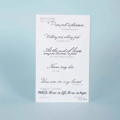 Sentence pattern, lasting 1-2 weeks waterproof, temporary tattoo stickers, realistic semi-permanent fake tattoos for the arms