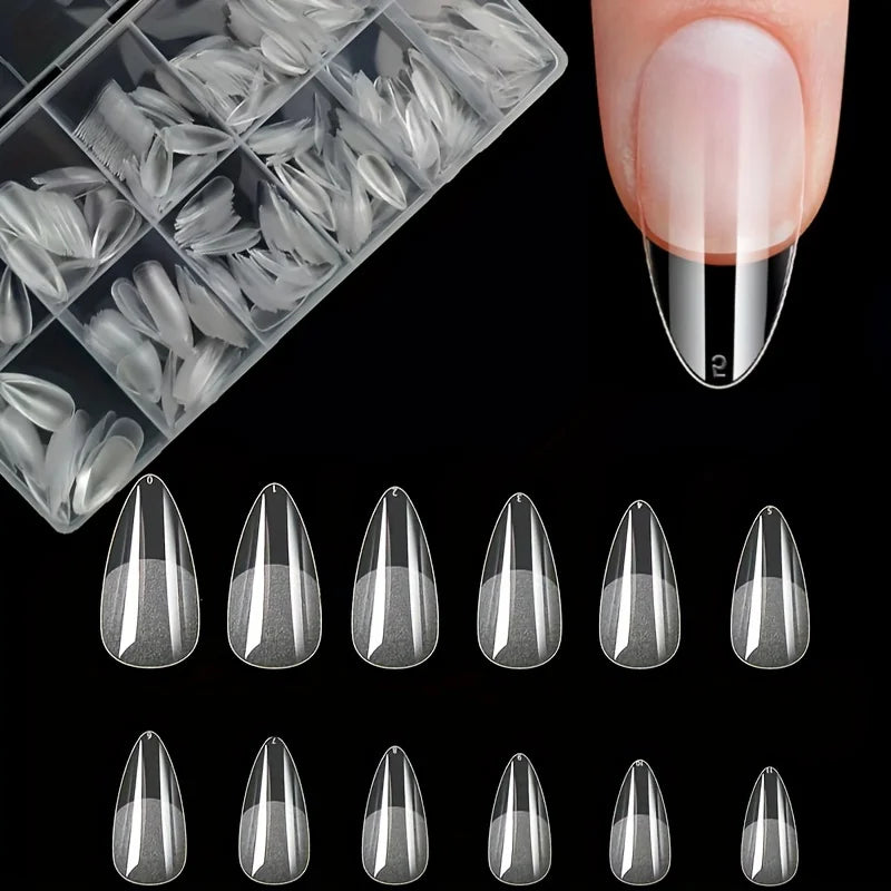 600Pcs Nail Tips Short Almond Shaped Half Matte Clear Acrylic False Nail Tips for Nail Extension Manicure Tools
