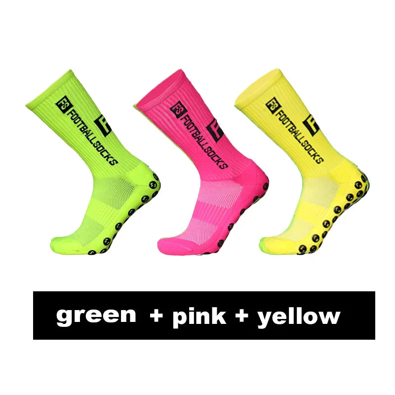 3/1Pair New Style FS Football Socks Round Silicone Suction Cup Grip Anti Slip Soccer Socks Sports Men Women Baseball Rugby Socks