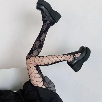 Gothic Women's Irregular Exposed Skin Tights Ripped Fishnet Thin Pantyhose Punk Y2K Hollowed-out Retro Lace Sexy Silk Stockings