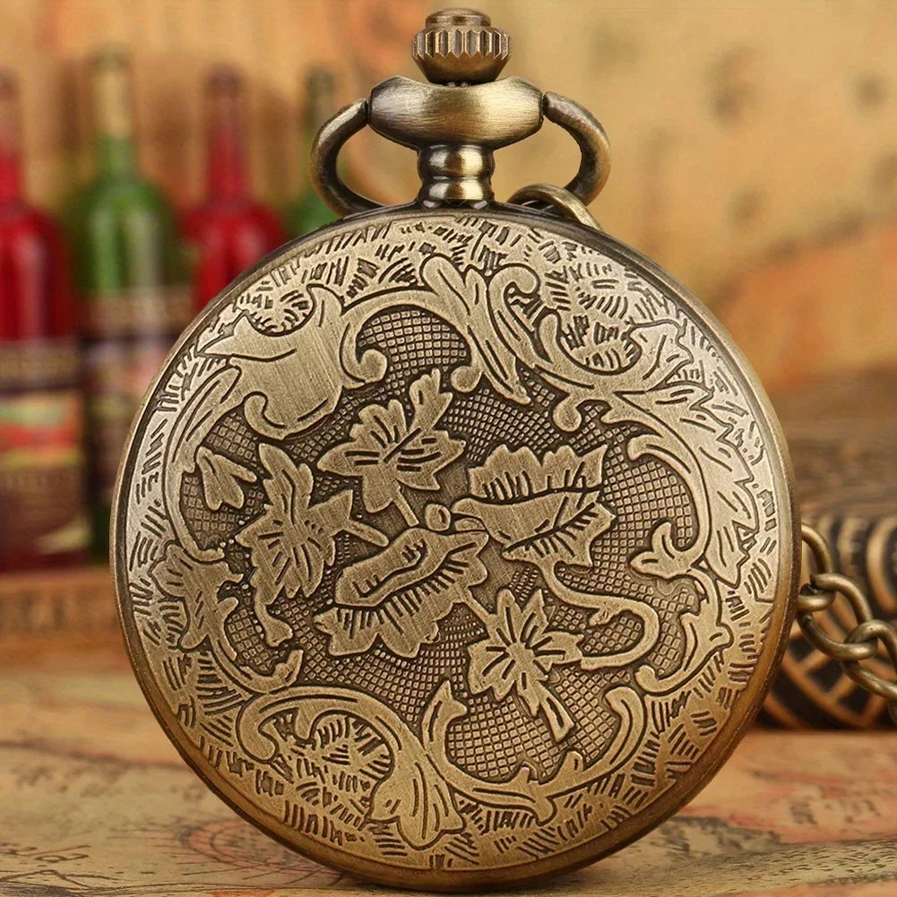 Vintage Bronze Steampunk Copper Cutout Gear Quartz Pocket Watch Necklace Pendant Clock Chain Men Women Chain Gift