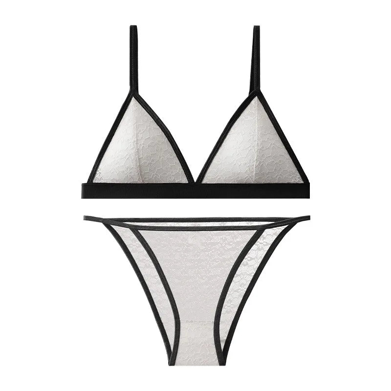 Women Lace Bra And Panties Set Non-wire Push Up Bralette Transparent Low Rise Panties Sexy Lingerie Set Female Lace Underwear