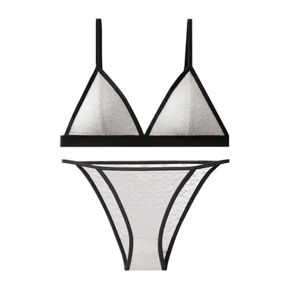 Women Lace Bra And Panties Set Non-wire Push Up Bralette Transparent Low Rise Panties Sexy Lingerie Set Female Lace Underwear