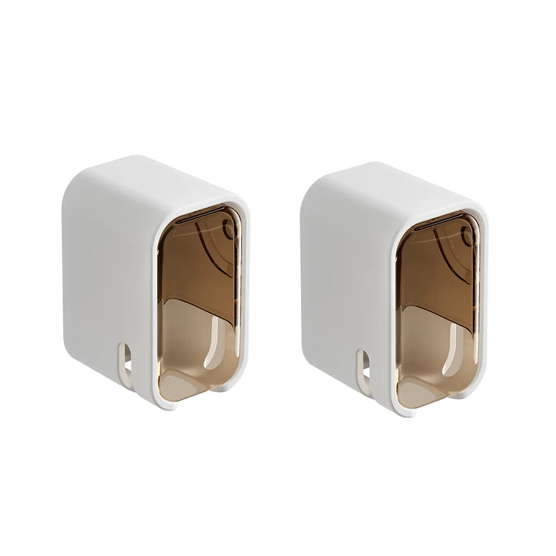 2PCS Toothbrush Holder Flip-top Wall Mounted Toothbrush Rack Dustproof Toothbrush Storage Box Bathroom Electric Toothbrush Shelf