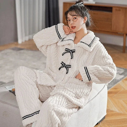 2Pcs/set women's pajamas autumn and winter students home wear padded and thickened warm princess clothes women's clothing
