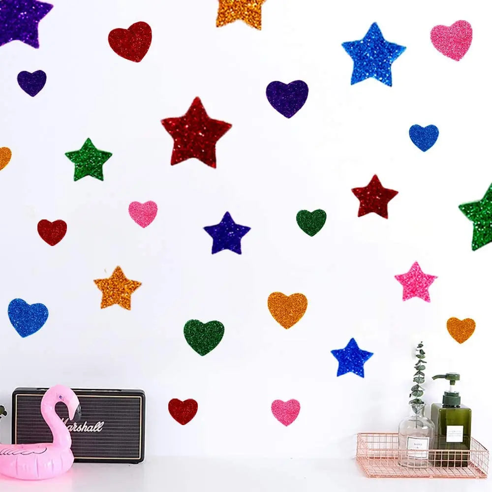 50/200pcs Color Flash foam Star Heart shaped Sticker Self Sticker Children's Reward Sticker Classic Toy Children's Gift