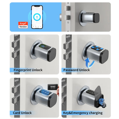 RAYKUBE V1 Smart Cylinder Lock With Tuya BLE Fingerprint IC Card Password Unlock Include 3*AAA Batteries Easy Installation
