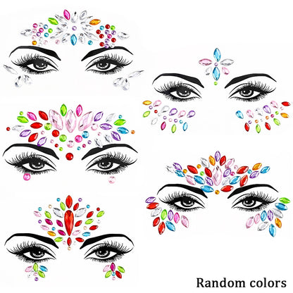 1Sheet 3D Rhinestone Face Tattoo Stickers Coloful Glitter Gems Sliders Festival/Makeup Waterproof With Diamond Tattoos Decals *&
