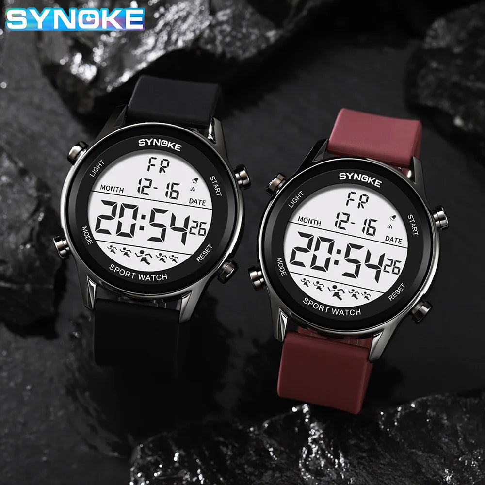 SYNOKE Men Outdoor Sports Multifunctional Waterproof Large Screen Display Luminous LED Digital For Men Fashion Silicon Watch