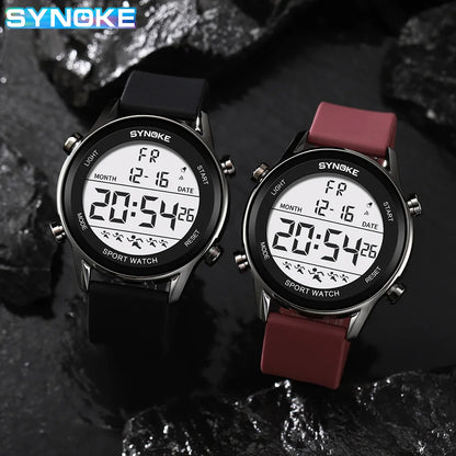 SYNOKE Men Outdoor Sports Multifunctional Waterproof Large Screen Display Luminous LED Digital For Men Fashion Silicon Watch