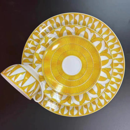 European style tableware, bone china, geometric creativity, home style steak plate dining plate, sunshine cup and plate set gift