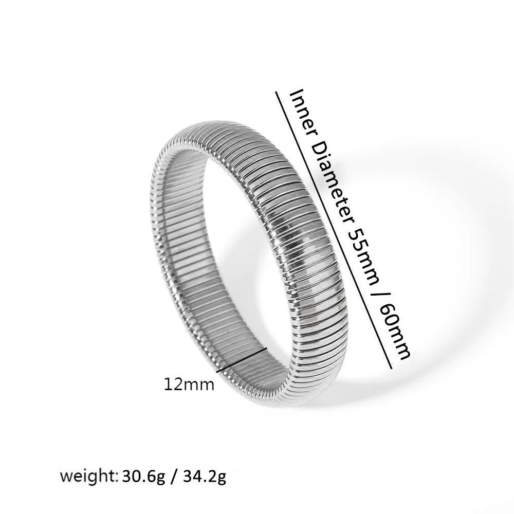 304L Stainless Steel Elastic Bracelet Women 18k Gold Plated Charm Punk Wide Chunky Metal Spiral Bangle pulseras Waterproof