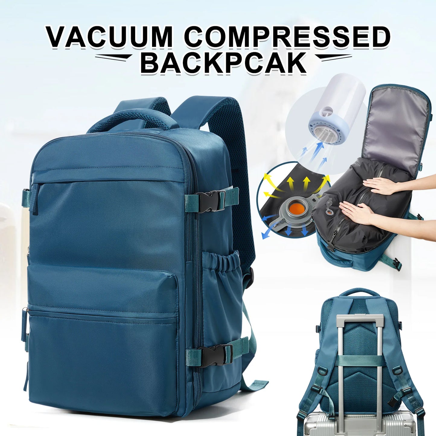 Fashion College Backpack Men Vacuum Compression Backpack, Women Men 15.6in Laptop Backpack Expand Hiking Vacuum Travel Backpack