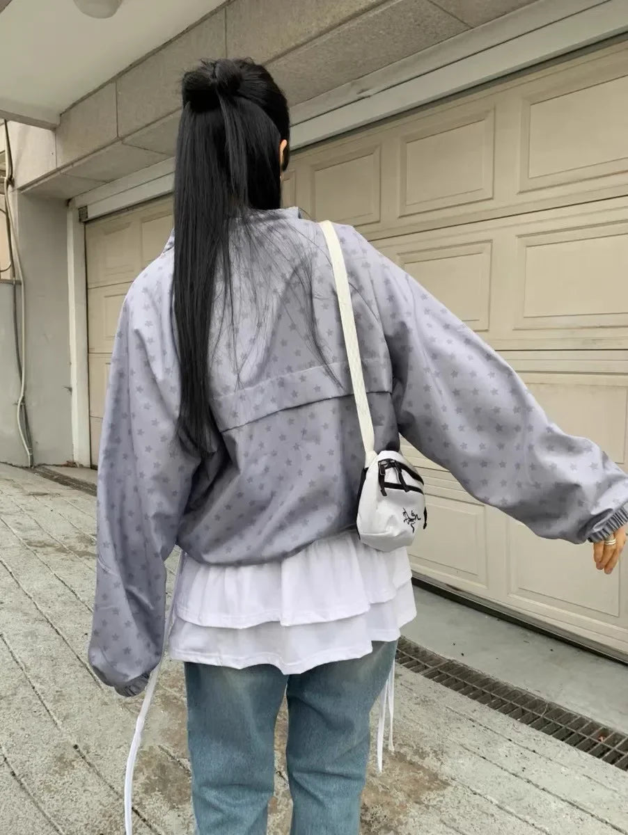 Korean style Fashion Retro Street Windproof Zipper Oversized Hoodie Women's Y2K New Harajuku Star Casual Joker Couple Sweatshirt