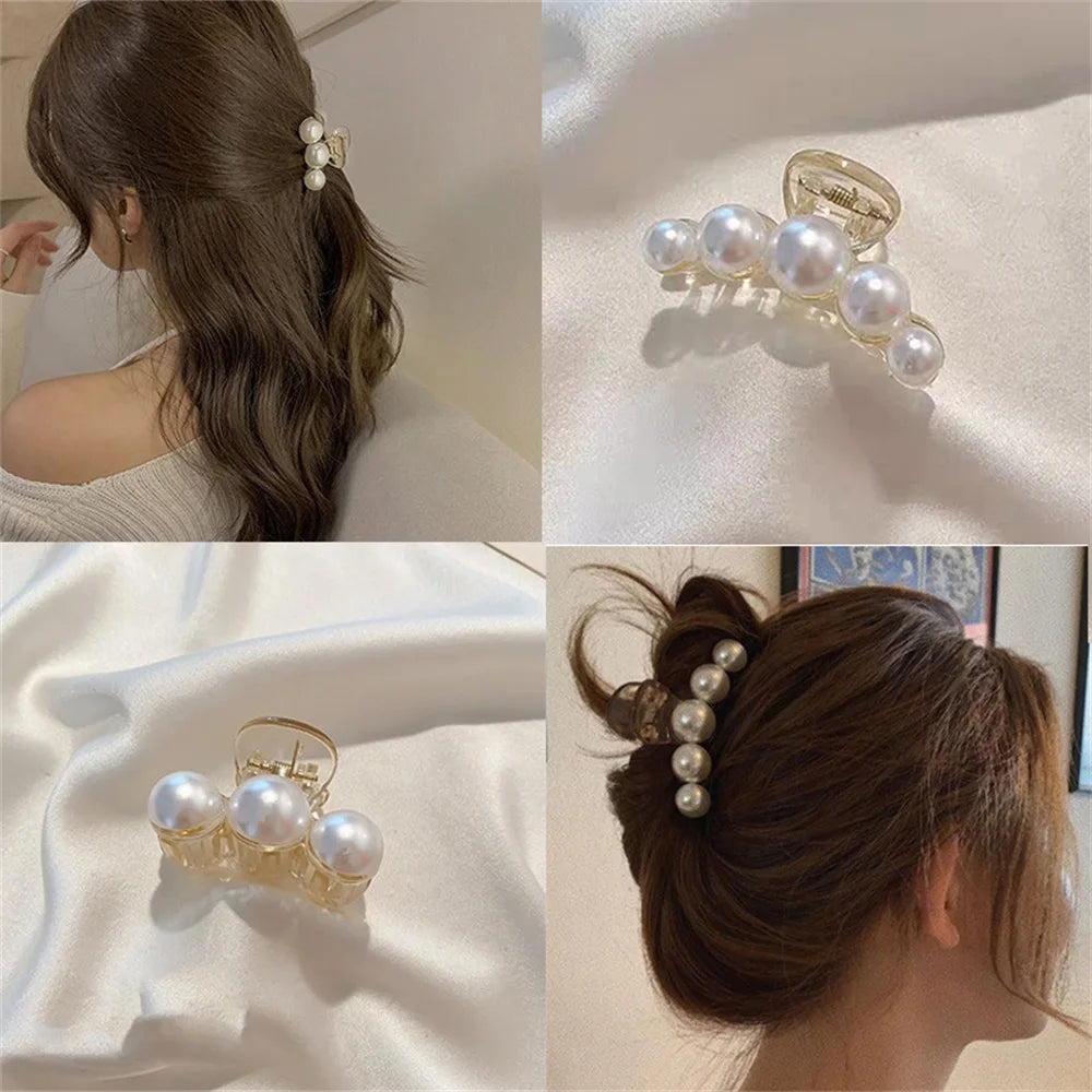 Marseilis 4pcs Large Shark Clip Hair Accessories Temperament Versatile Simple And Generous Fashionable Gentle Pearl Grab Clip