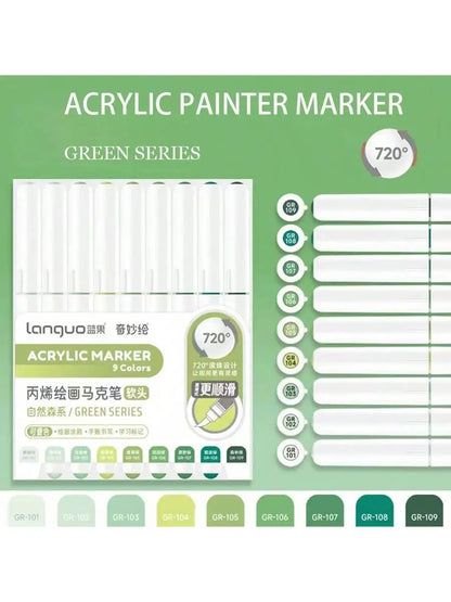 Languo 9pcs/box Soft Brush Acrylic Marker Pen Set£¬DIY Hand Drawn,Paint Art Markers pens,Student Graffiti Acrylic Paint Pens,M720