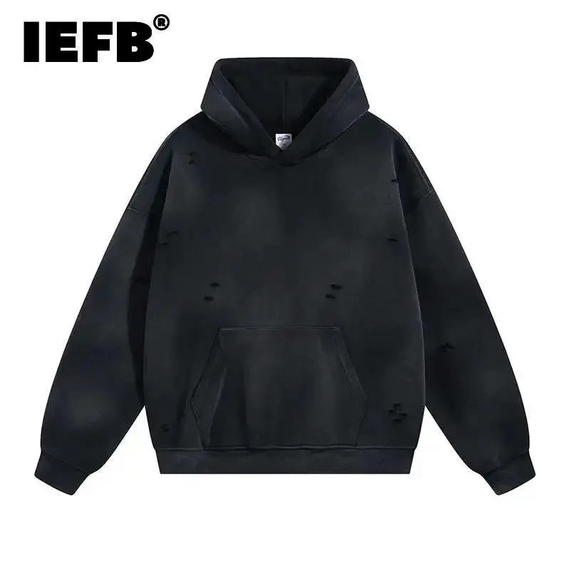 IEFB Spring New Trendy Sets Washed Sweatshirt Sweatpants Splash-ink Spray Dye Velvet Hoodies Autumn Male Wear Menwear 9W125