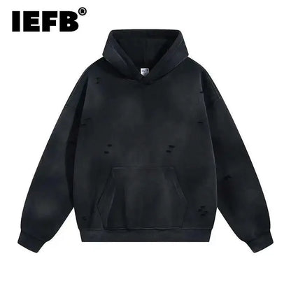 IEFB Spring New Trendy Sets Washed Sweatshirt Sweatpants Splash-ink Spray Dye Velvet Hoodies Autumn Male Wear Menwear 9W125