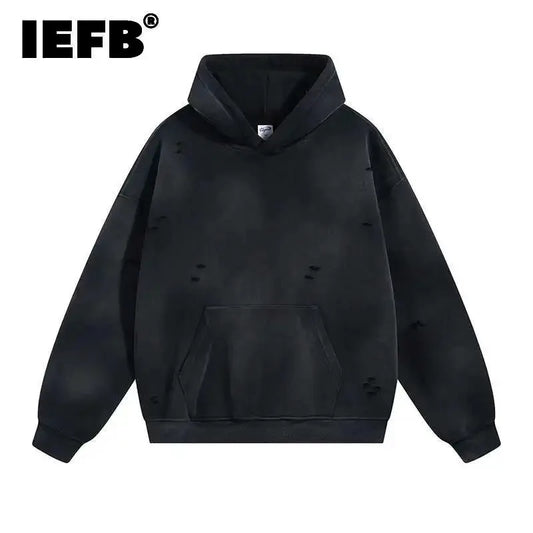IEFB Spring New Trendy Sets Washed Sweatshirt Sweatpants Splash-ink Spray Dye Velvet Hoodies Autumn Male Wear Menwear 9W125