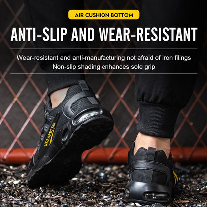 Men Rotating Button Safety Shoes Steel Toe Work Sneakers Indestructible Shoes Puncture-Proof Work Boots Air Cushion Safety Shoes