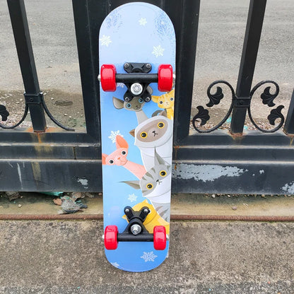 New Cartoon Four-wheel Skateboard Children Beginner Skateboards Maple Wood Deck Skate Board Outdoor Double Rocker Skateboard