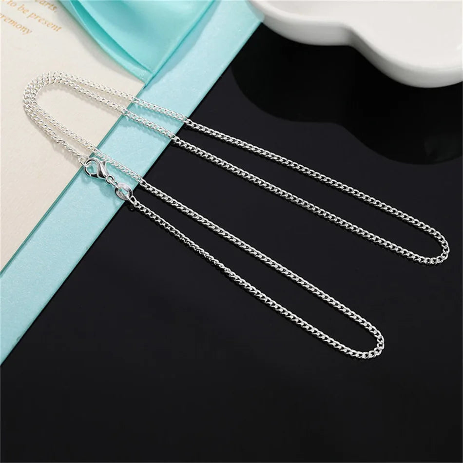 New 925 Sterling Silver Necklace 16/18/20/22/24/26/28/30 Inches 2MM String Chain For Women Men High Quality Jewelrys Gifts